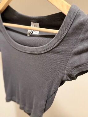Divided Ribbed Scoop-Neck Crop Top - Charcoal Gray